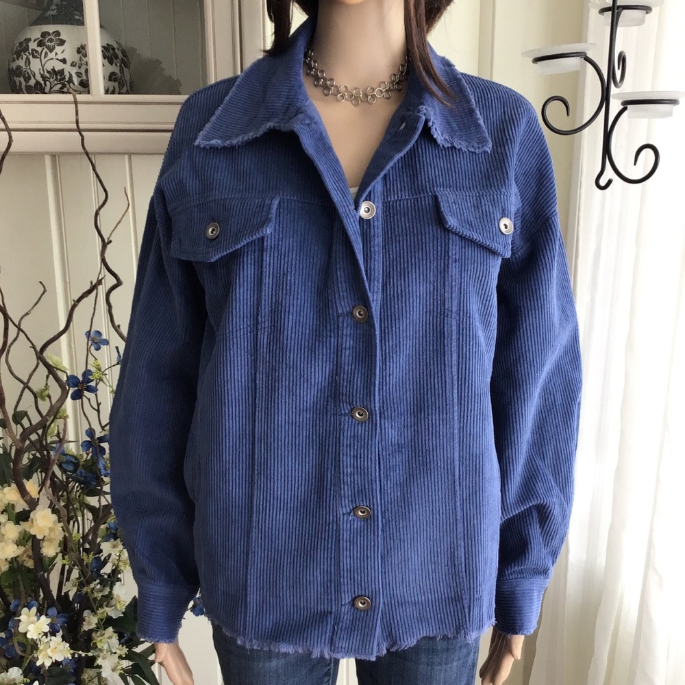 OVERSIZED BOYFRIEND CORDUROY JACKET BLUE - Picture 9 of 9